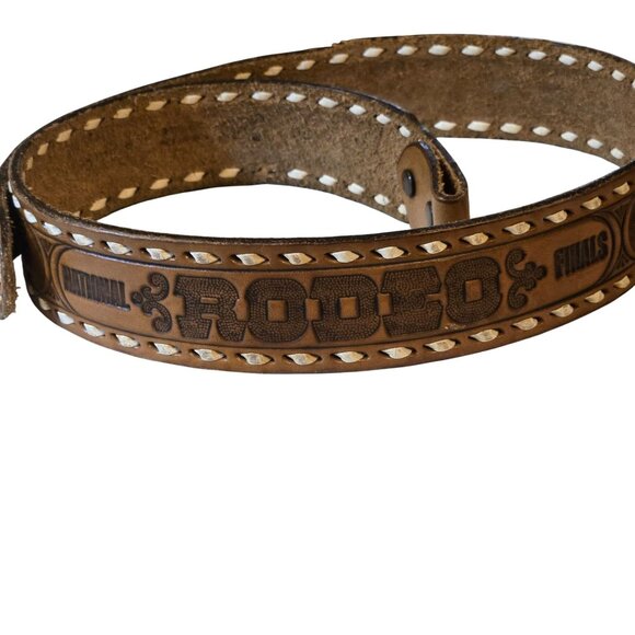 National Finals Rodeo Belt Brown Leather Justin Brand Size 32 NFR Vintage Wester - Picture 13 of 16